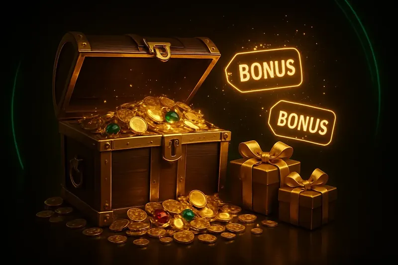 Golden Bonus Chest Golden treasure chest bursting with coins, gems, and bonus rewards